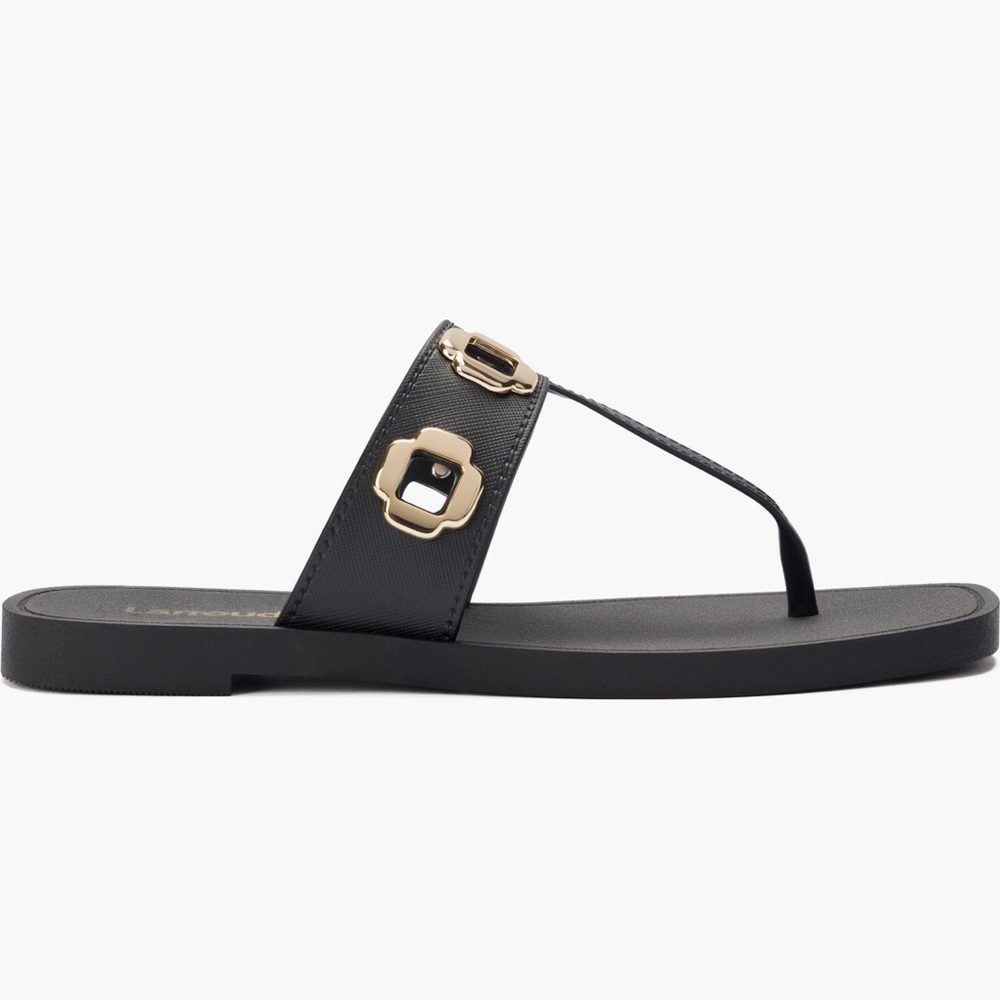 NEW Larroude Milan Jelly Thong Sandal in Black - Picture 2 of 5